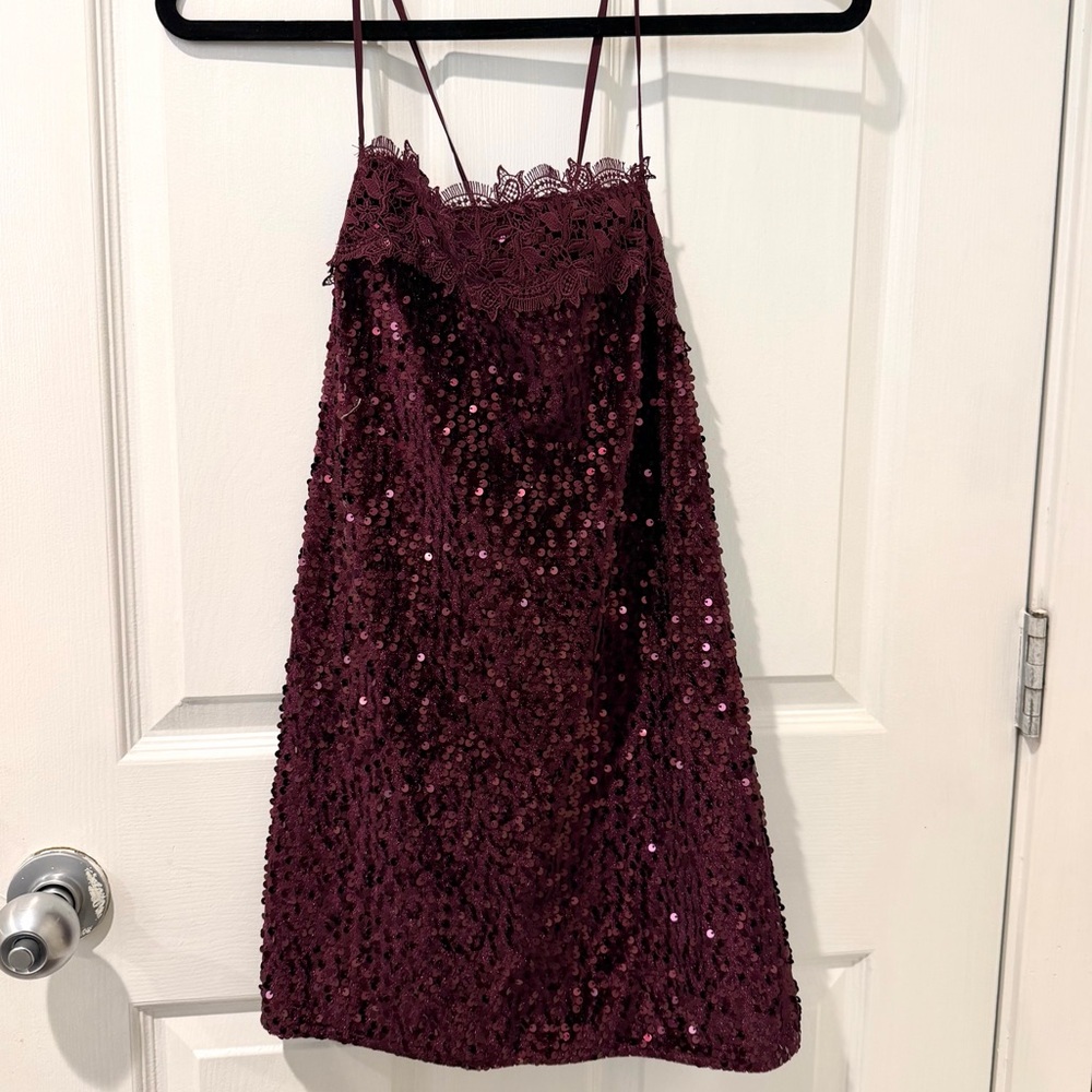 Free People That Girl Sequin Lace Slip Dress - (Lace & Sequin Dress) Plum
